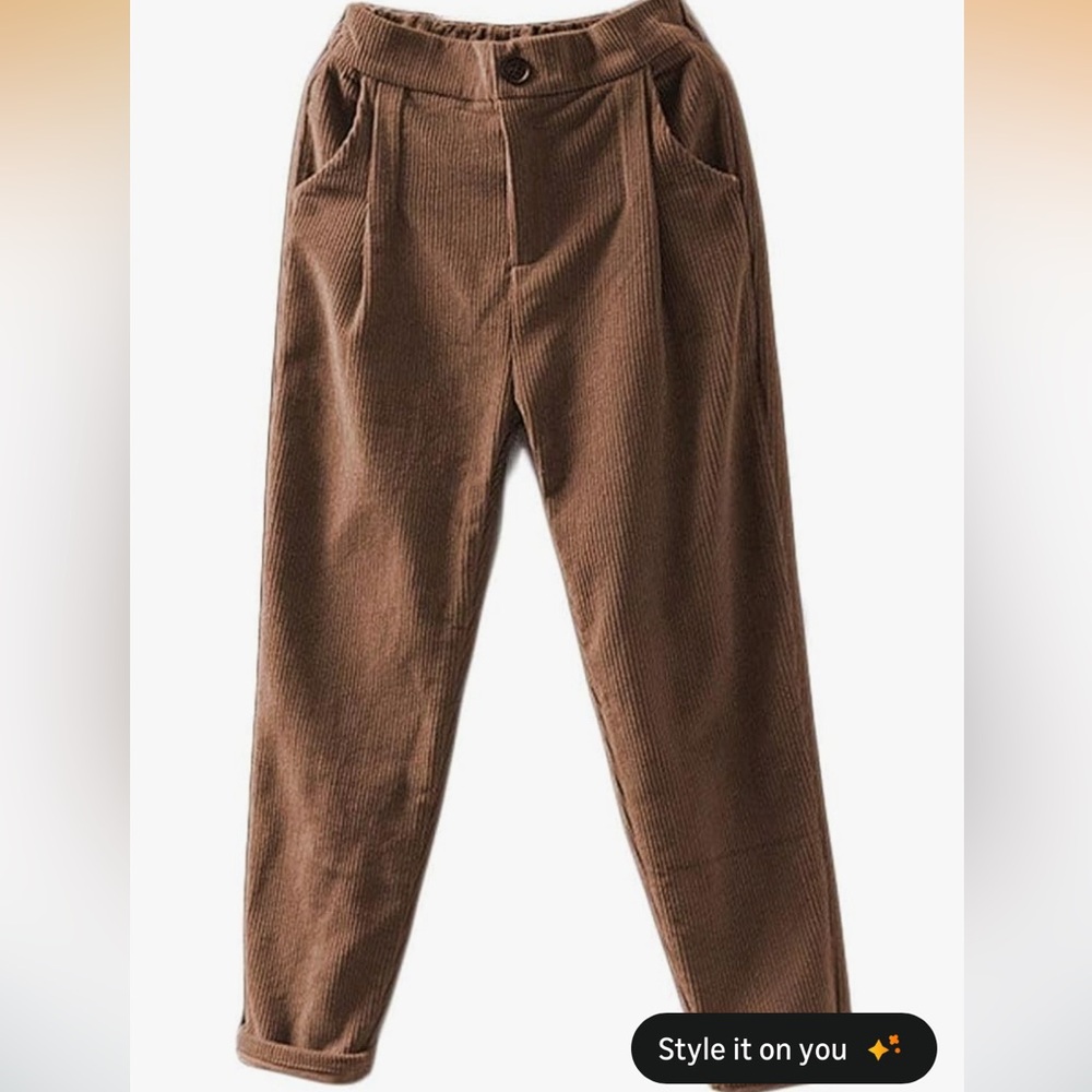 Women’s Retro Elastic Waist Corduroy Trousers